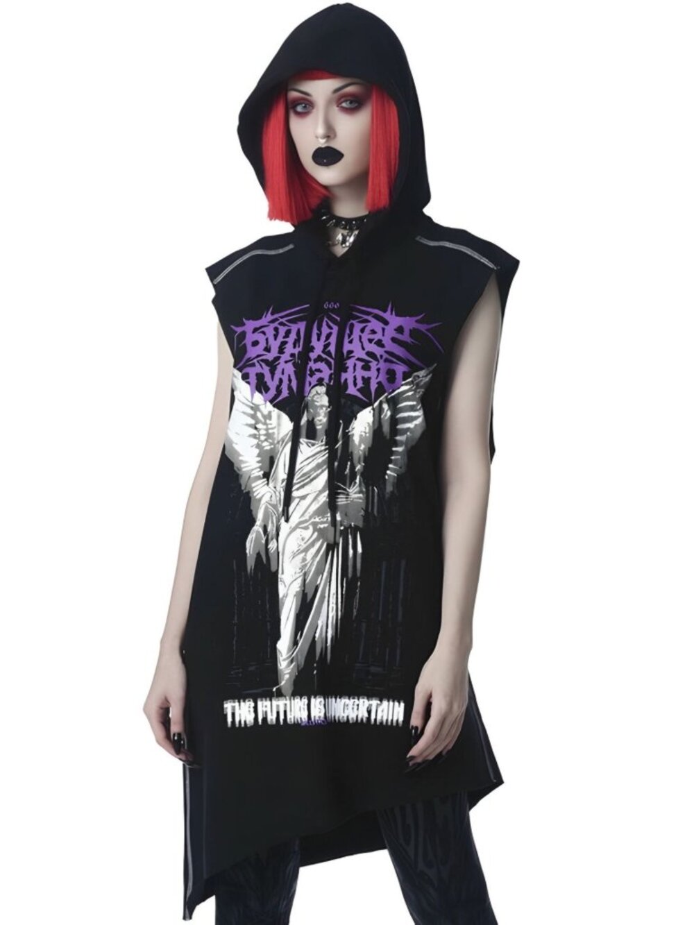 Killstar ✦ Future Cut-Up Vest ✦ Hooded Sleeveless Graphic High-Low Hem XS NWT